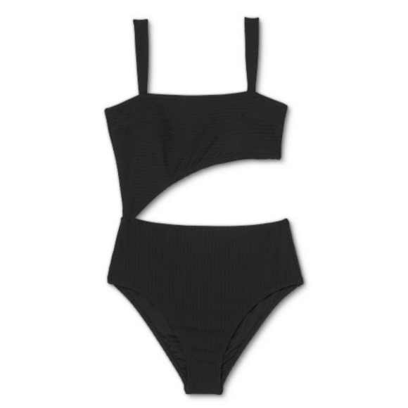 Shade & Shore Ribbed Cut Out One Piece Swimsuit Black - Picture 4 of 11